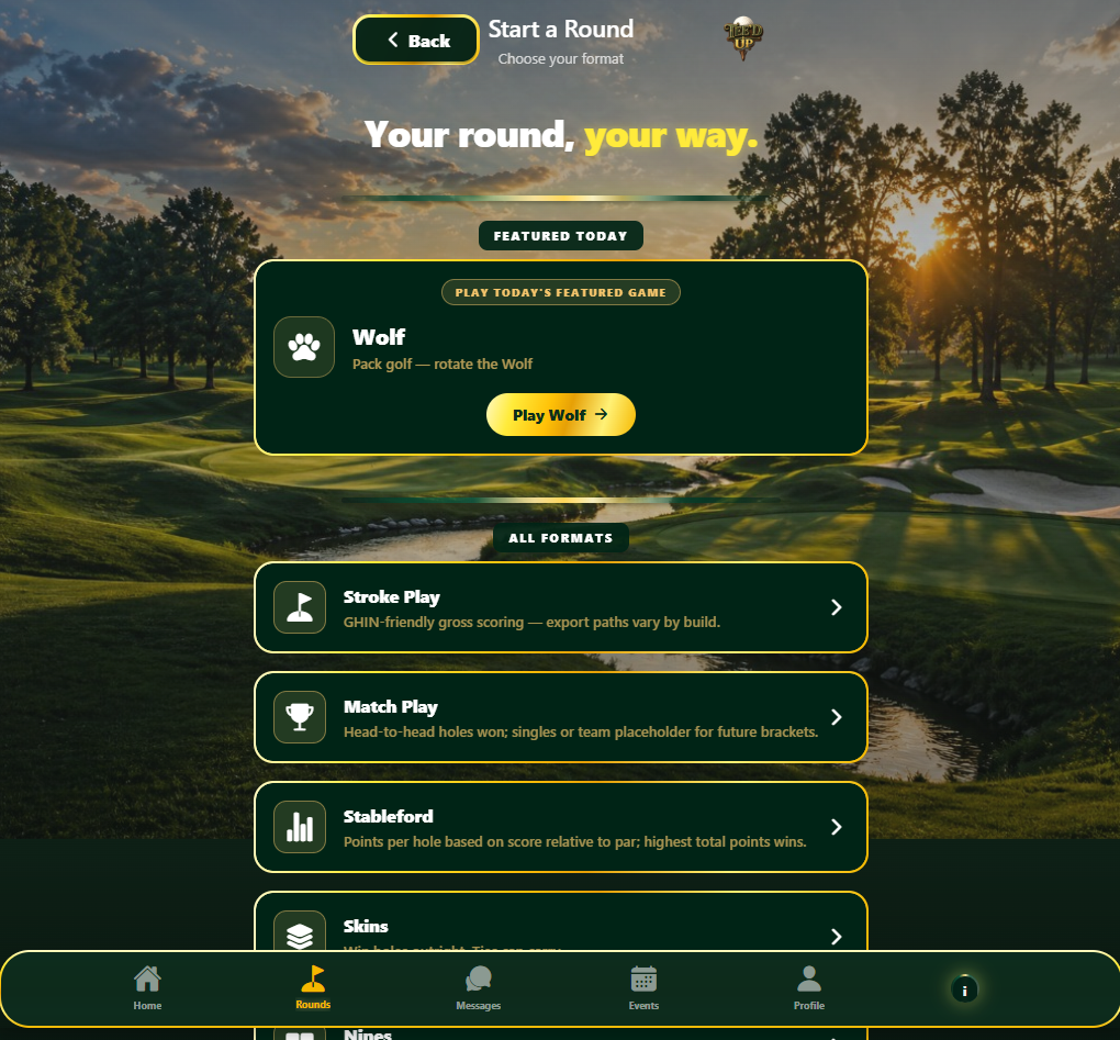 Start a Round format picker in Tee'd Up