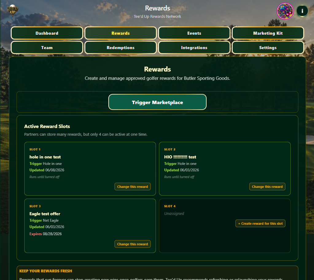 Partner rewards slot management